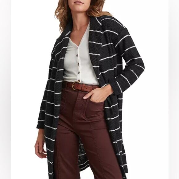 NWT Marine Layer Birdseye Coat Open Front Cardigan Black White Stripes Sz Medium - Picture 7 of 7